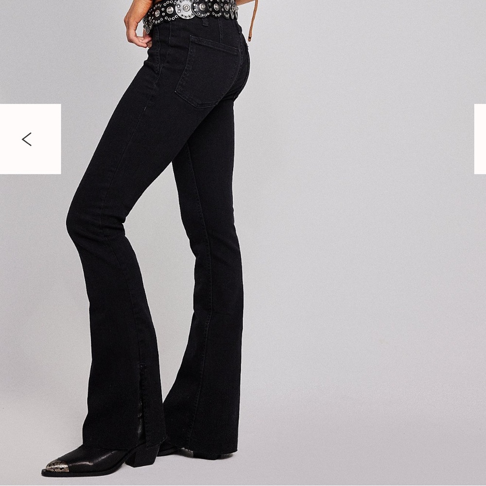 We The Free Black Slit Slim Flare Mid-Rise Jeans